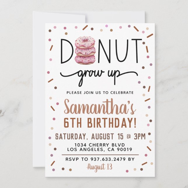 Chocolate Doughnut Grow Up Birthday Invitation (Front)