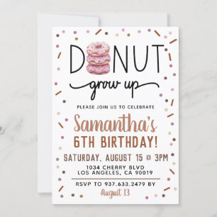 Chocolate Doughnut Grow Up Birthday Invitation
