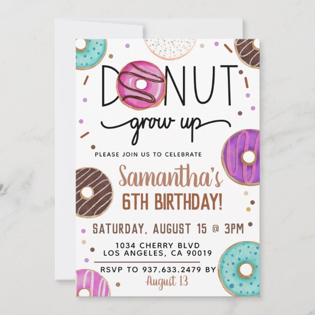 Chocolate Doughnut Grow Up Birthday Invitation (Front)