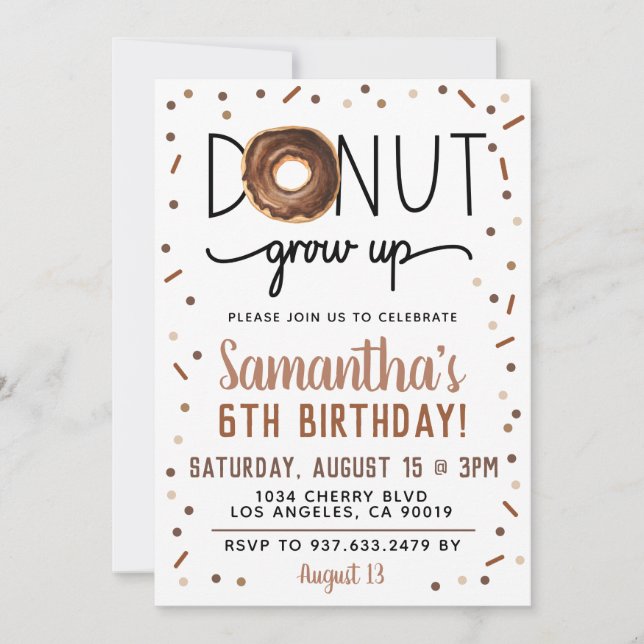 Chocolate Doughnut Grow Up Birthday Invitation (Front)