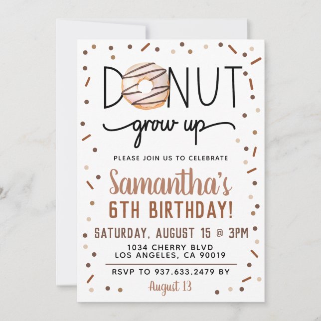 Chocolate Doughnut Grow Up Birthday Invitation (Front)