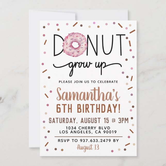 Chocolate Doughnut Grow Up Birthday Invitation (Front)
