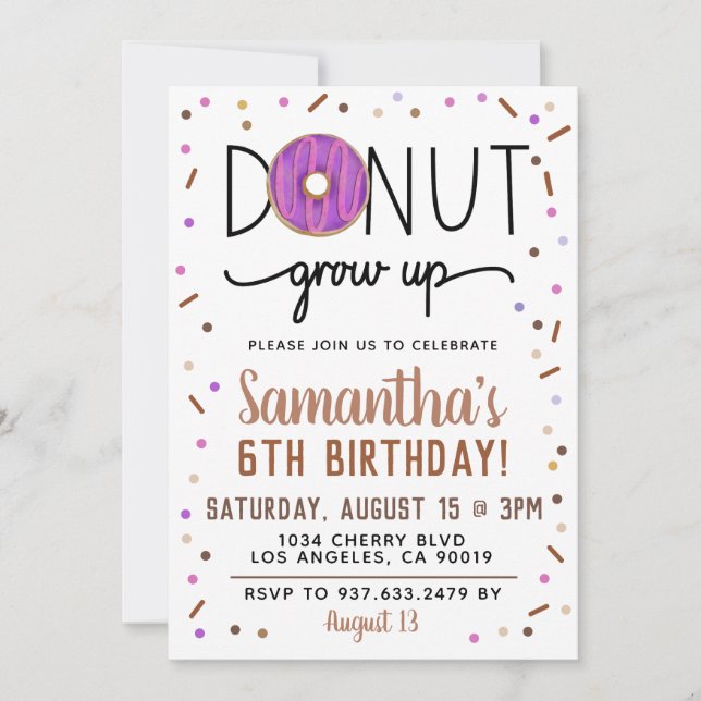 Chocolate Doughnut Grow Up Birthday Invitation (Front)