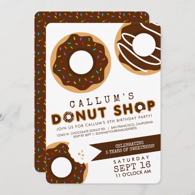 Chocolate Doughnut Shop Birthday Party Invitation (Front/Back)