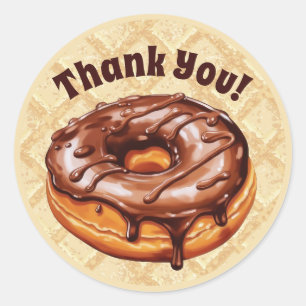 Chocolate Doughnut Thank you sticker, chocolate Classic Round Sticker