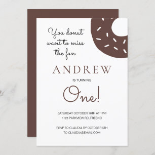 Chocolate Doughnut Turning One 1st First Birthday Invitation