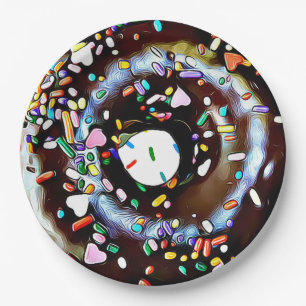 Chocolate Doughnut with Sprinkles Party Paper Plat Plate