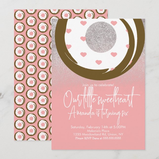 Chocolate Doughnuts Faux Glitter Valentines Day    Invitation (Front/Back)