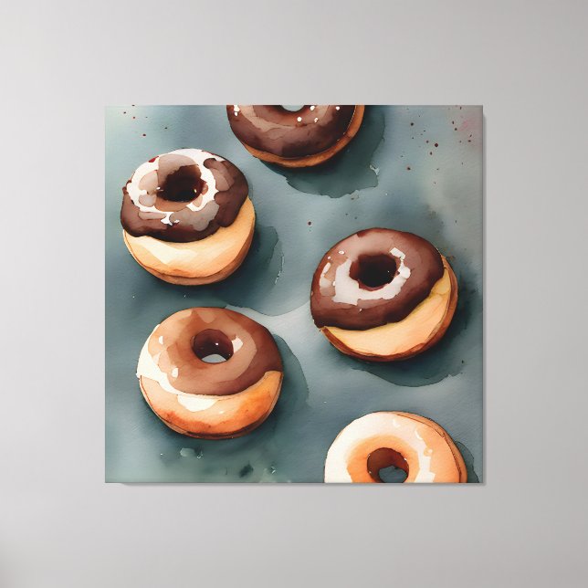 Chocolate Doughnuts Watercolor Canvas Print (Front)