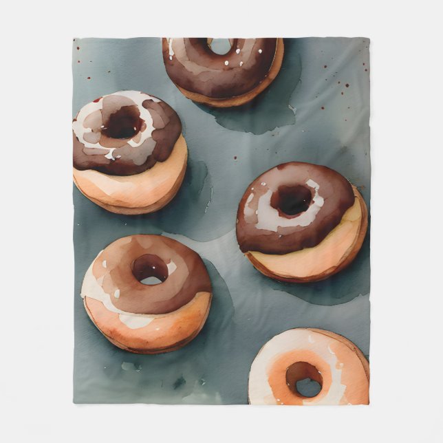 Chocolate Doughnuts Watercolor Fleece Blanket (Front)
