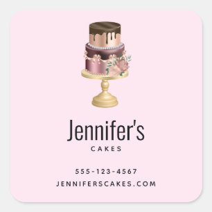 Chocolate Drips and Rose Gold Luxury Cake Business Square Sticker