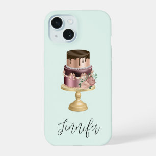 Chocolate Drips and Rose Gold Luxury Cake iPhone 15 Case