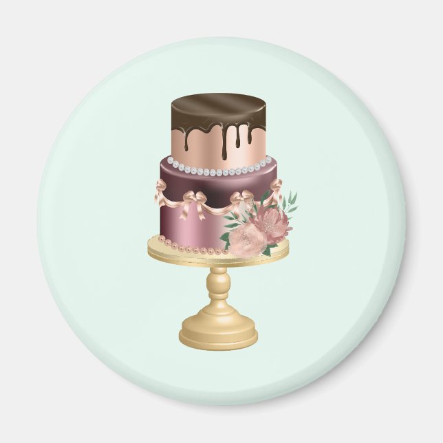 Chocolate Drips and Rose Gold Luxury Cake Magnet (Front)