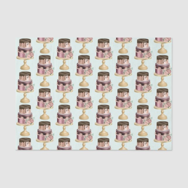 Chocolate Drips and Rose Gold Luxury Cake Pattern Tissue Paper (Front)