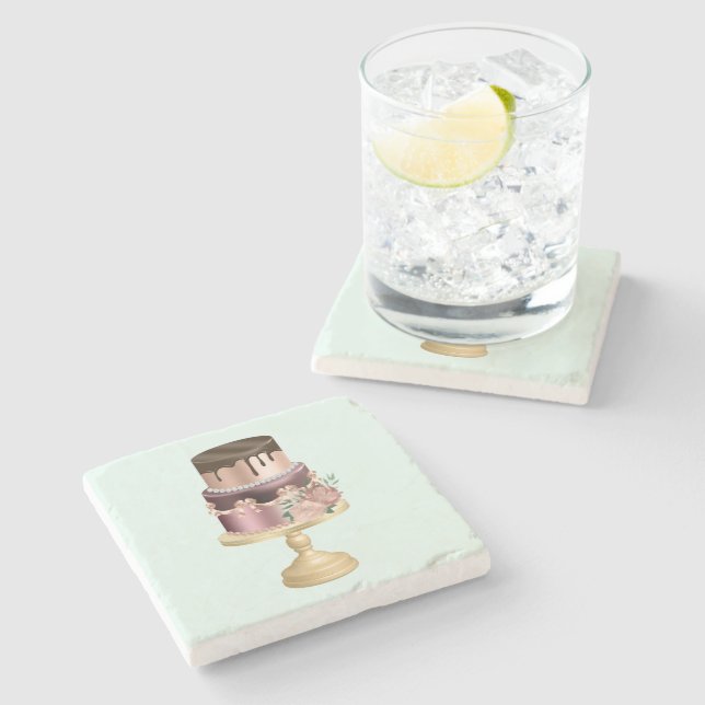 Chocolate Drips and Rose Gold Luxury Cake Stone Coaster (Side)