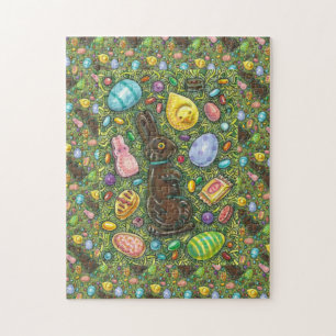 CHOCOLATE EASTER BUNNY, CHICK, EGGS, JELLY BEANS JIGSAW PUZZLE