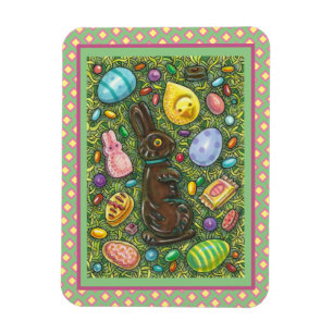 CHOCOLATE EASTER BUNNY, CHICK, EGGS, JELLY BEANS MAGNET
