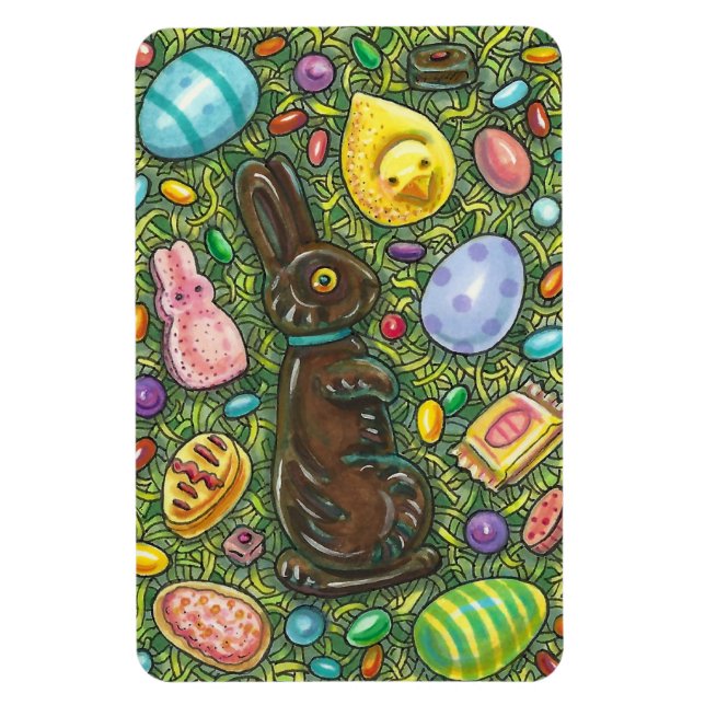 CHOCOLATE EASTER BUNNY, CHICK, EGGS, JELLY BEANS MAGNET (Vertical)