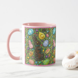 CHOCOLATE EASTER BUNNY, CHICK, EGGS, JELLY BEANS MUG