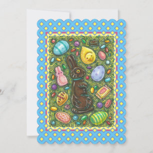 CHOCOLATE EASTER BUNNY, CHICK, JELLY BEANS Flat Holiday Card