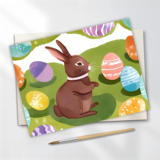 Chocolate Easter Bunny | Cute Spring Pastel Eggs Holiday Postcard (Creator Uploaded)