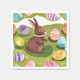 Chocolate Easter Bunny   Cute Spring Pastel Eggs Napkin