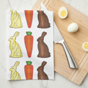 Chocolate Easter Bunny Rabbit Carrot Candy Tea Towel