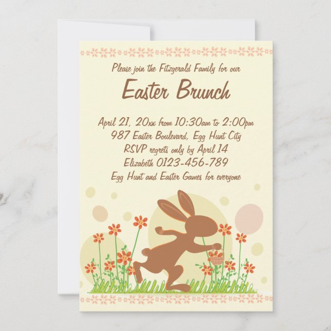 Chocolate Easter Bunny with Flowers Easter Brunch Invitation (Front)