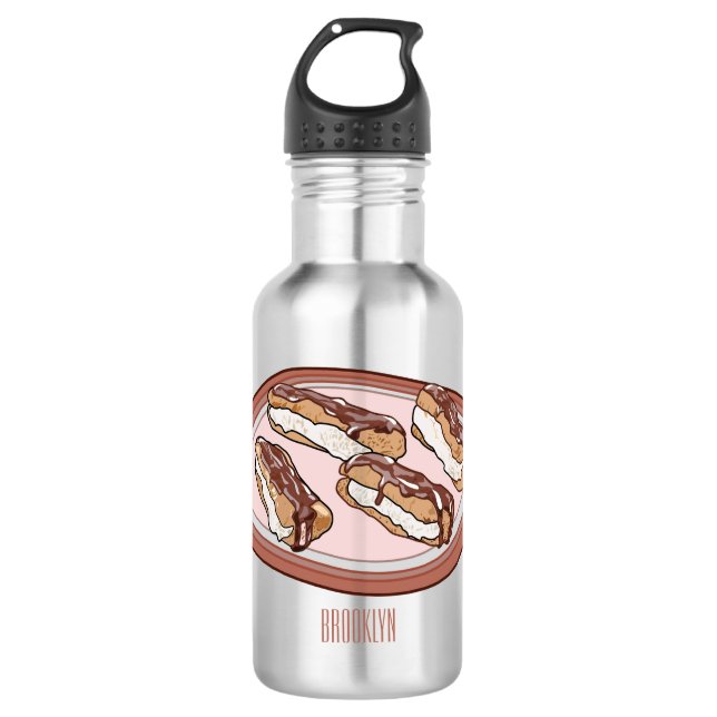 Chocolate eclair cartoon illustration  532 ml water bottle (Front)