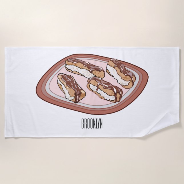 Chocolate eclair cartoon illustration  beach towel (Front)