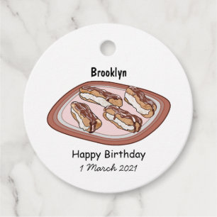 Chocolate eclair cartoon illustration favour tags