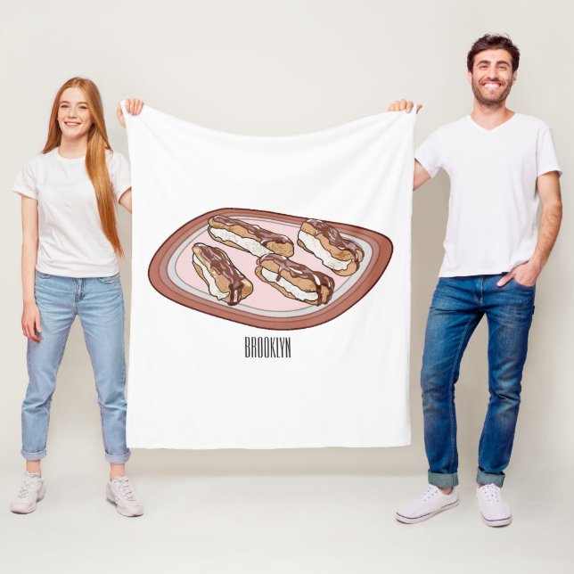 Chocolate eclair cartoon illustration  fleece blanket (In Situ)