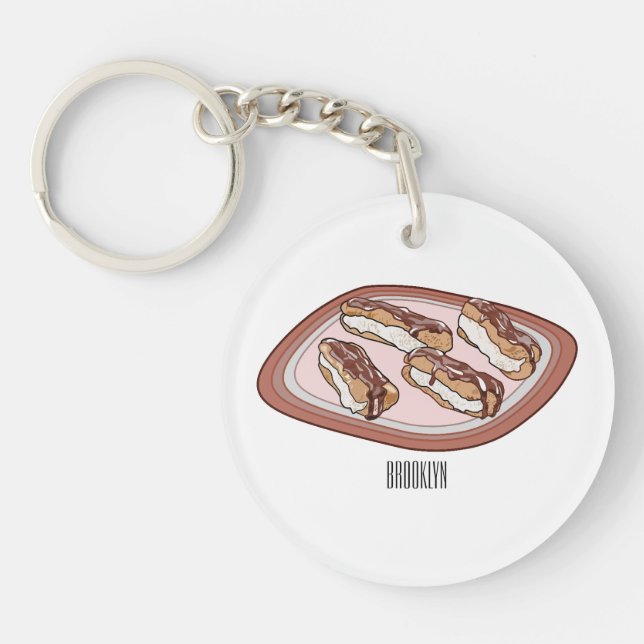 Chocolate eclair cartoon illustration  key ring (Front)