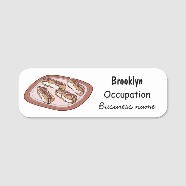 Chocolate eclair cartoon illustration name tag (Front)