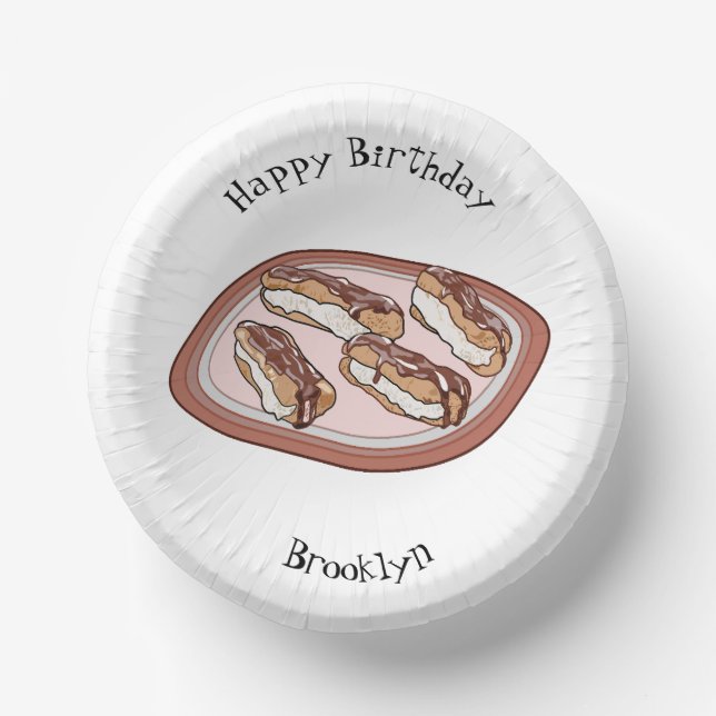 Chocolate eclair cartoon illustration paper plate (Front)