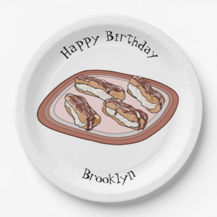 Chocolate eclair cartoon illustration paper plate