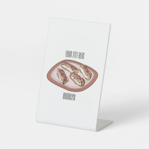 Chocolate eclair cartoon illustration pedestal sign