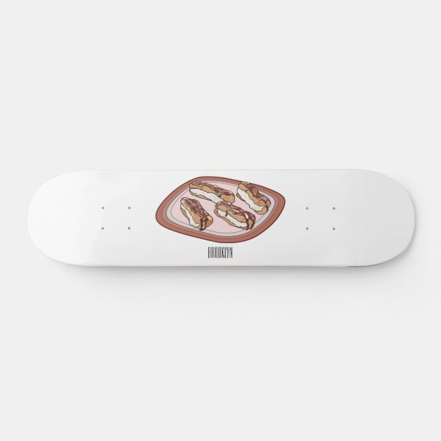 Chocolate eclair cartoon illustration  skateboard (Horz)