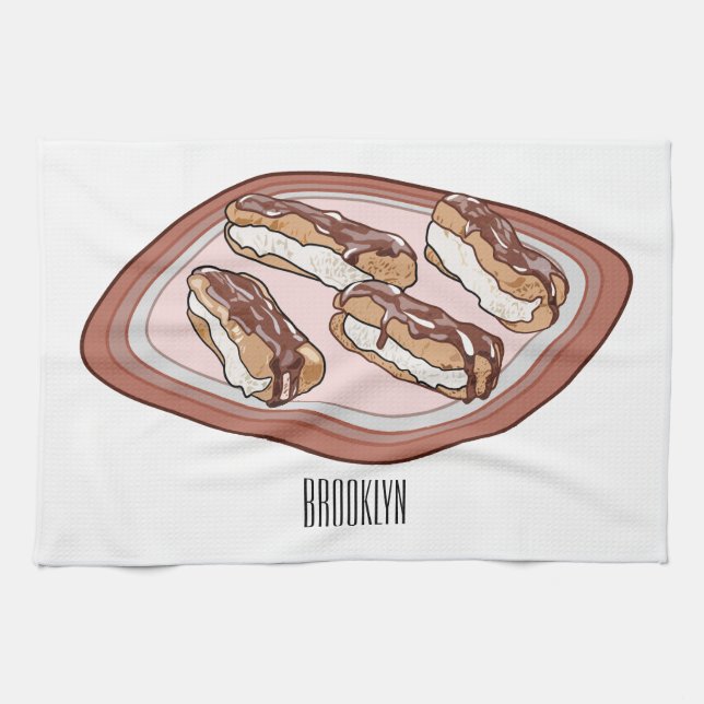 Chocolate eclair cartoon illustration  tea towel (Horizontal)