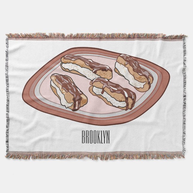 Chocolate eclair cartoon illustration  throw blanket (Front)