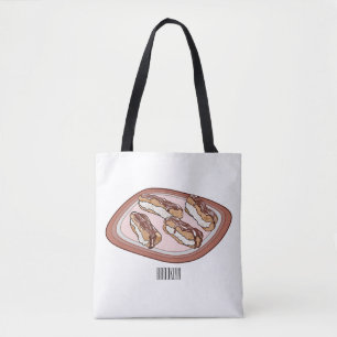 Chocolate eclair cartoon illustration tote bag