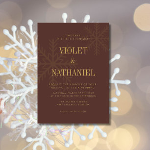 Chocolate Elegant Snowflake Christmas Wedding Invitation
