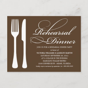 CHOCOLATE FLATWARE REHEARSAL DINNER INVITE