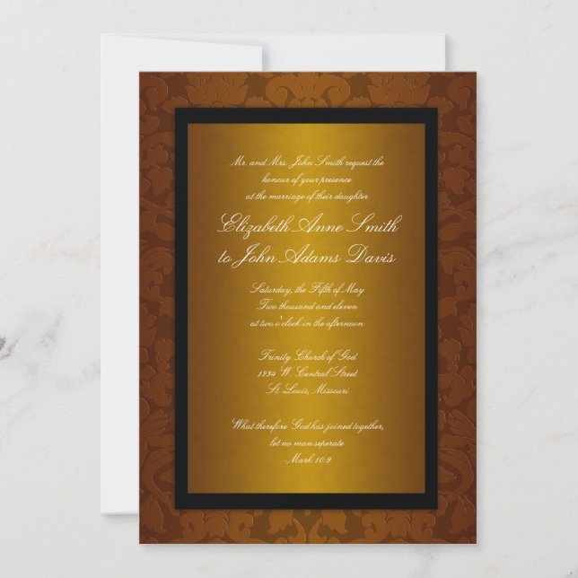 Chocolate Foil Damask Wedding Invitation (Front)