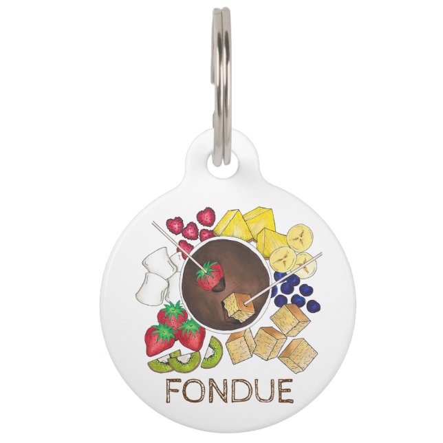 Chocolate Fondue Fruit Cake Marshmallow Dessert Pet Tag (Front)