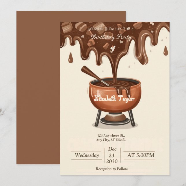 Chocolate Fondue Party Invitation – Sweet & Cozy  (Front/Back)