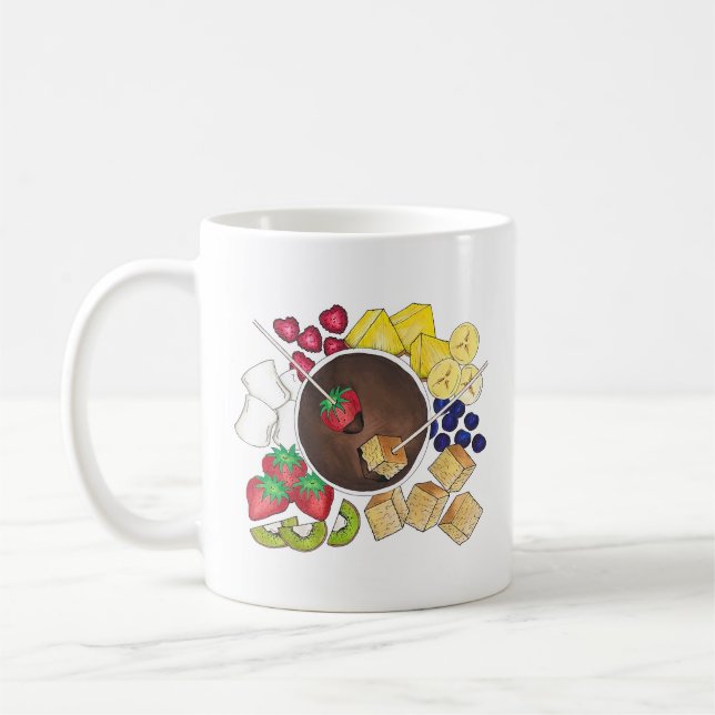 Chocolate Fondue Pot Retro Dessert Food Fruit Cake Coffee Mug (Left)