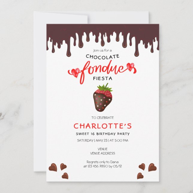 Chocolate Fondue Strawberry Hearts Valentine Invitation (Front)