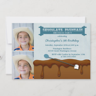 Chocolate fountain boys birthday party invite