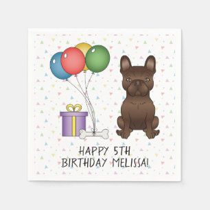 Chocolate French Bulldog Cute Cartoon Dog Birthday Napkin